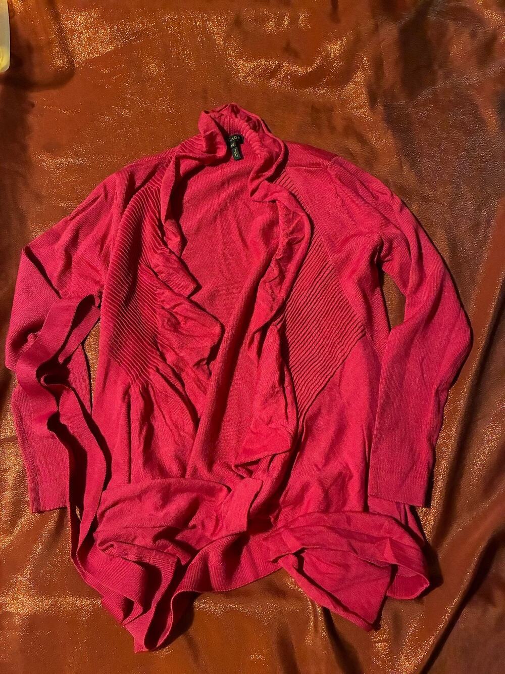Escada Cardigan Womens XS Ruffle Open Front Knit Sweater Pink Made in Italy
